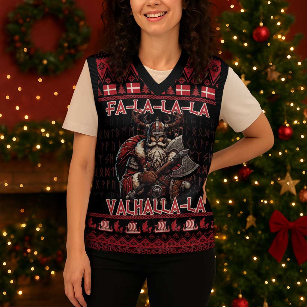 Denmark Santa Viking Christmas Knitted V-Neck Vest Julemanden Goes Viking - Wonder Print Shop