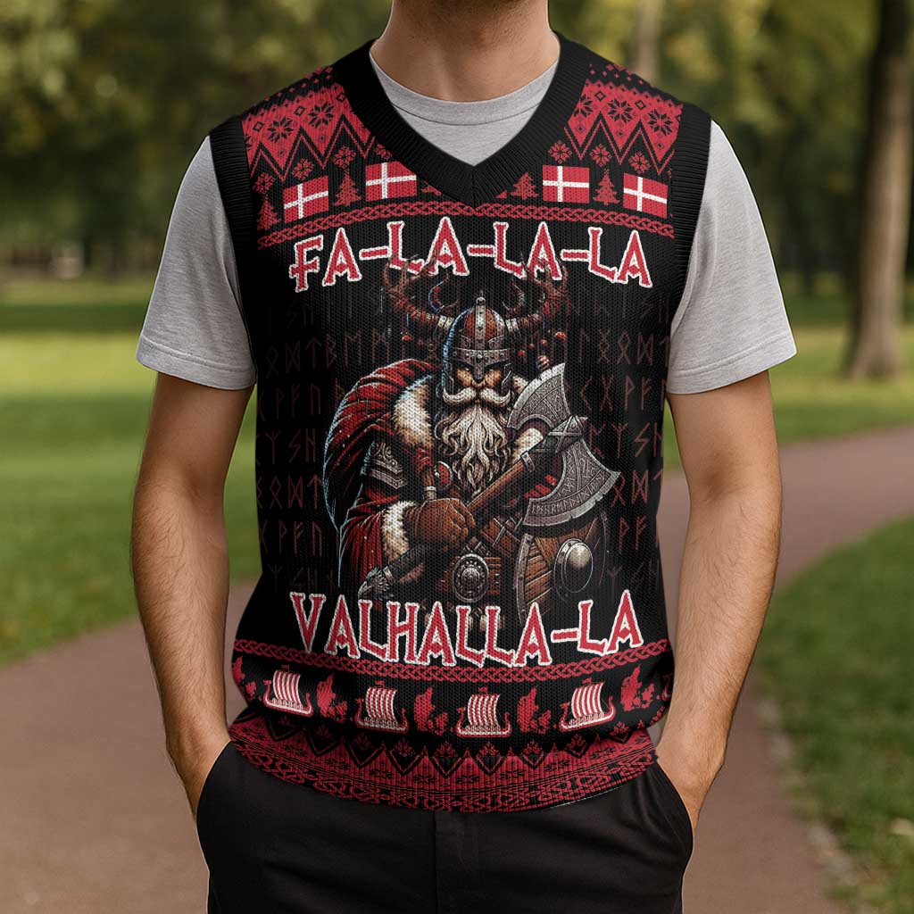Denmark Santa Viking Christmas Knitted V-Neck Vest Julemanden Goes Viking - Wonder Print Shop