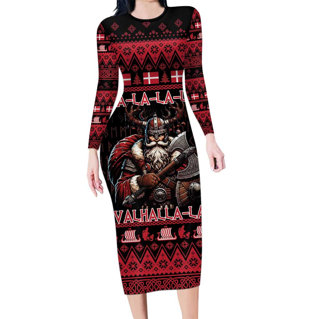 Denmark Santa Viking Christmas Long Sleeve Bodycon Dress Julemanden Goes Viking - Wonder Print Shop