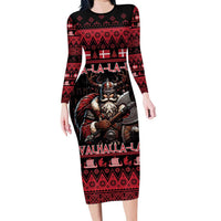 Denmark Santa Viking Christmas Long Sleeve Bodycon Dress Julemanden Goes Viking - Wonder Print Shop
