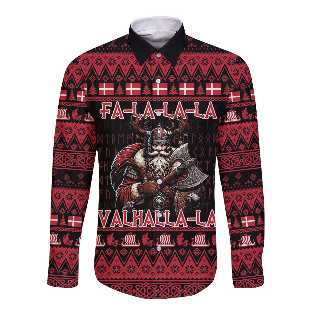 Denmark Santa Viking Christmas Long Sleeve Button Shirt Julemanden Goes Viking - Wonder Print Shop