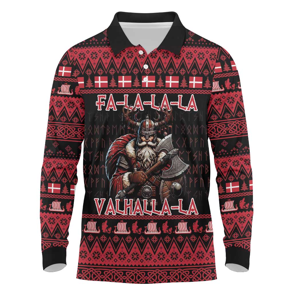 Denmark Santa Viking Christmas Long Sleeve Polo Shirt Julemanden Goes Viking - Wonder Print Shop