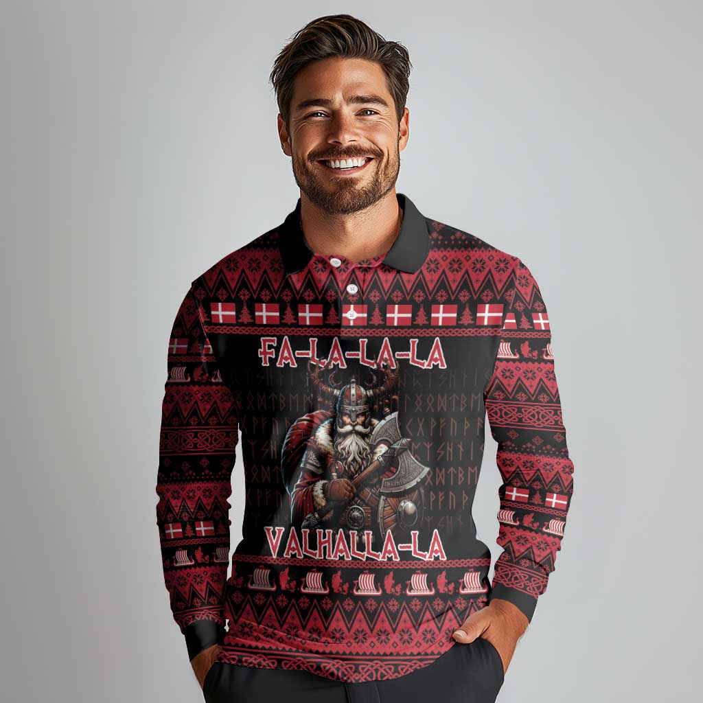 Denmark Santa Viking Christmas Long Sleeve Polo Shirt Julemanden Goes Viking - Wonder Print Shop