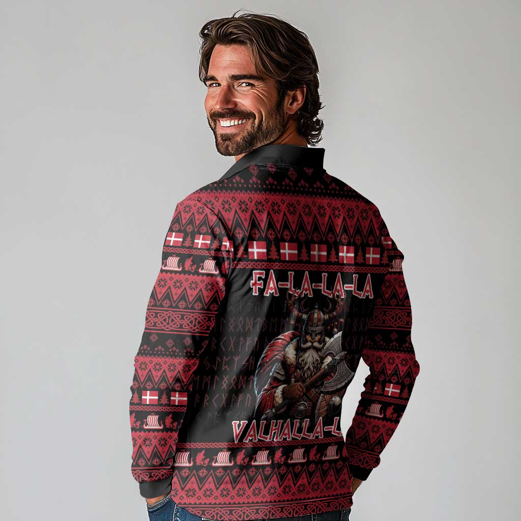 Denmark Santa Viking Christmas Long Sleeve Polo Shirt Julemanden Goes Viking - Wonder Print Shop
