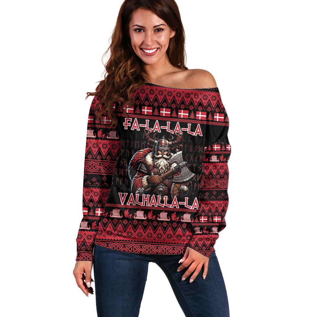 Denmark Santa Viking Christmas Off Shoulder Sweater Julemanden Goes Viking - Wonder Print Shop