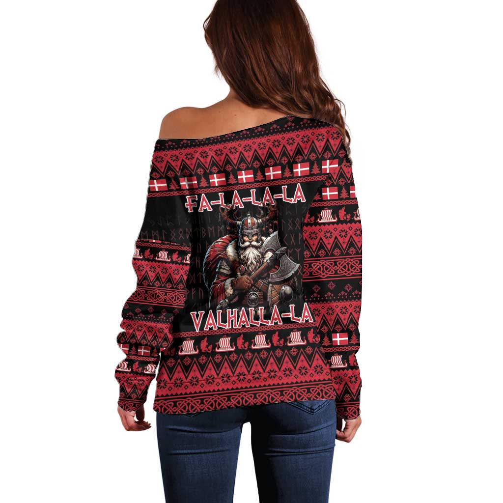 Denmark Santa Viking Christmas Off Shoulder Sweater Julemanden Goes Viking - Wonder Print Shop
