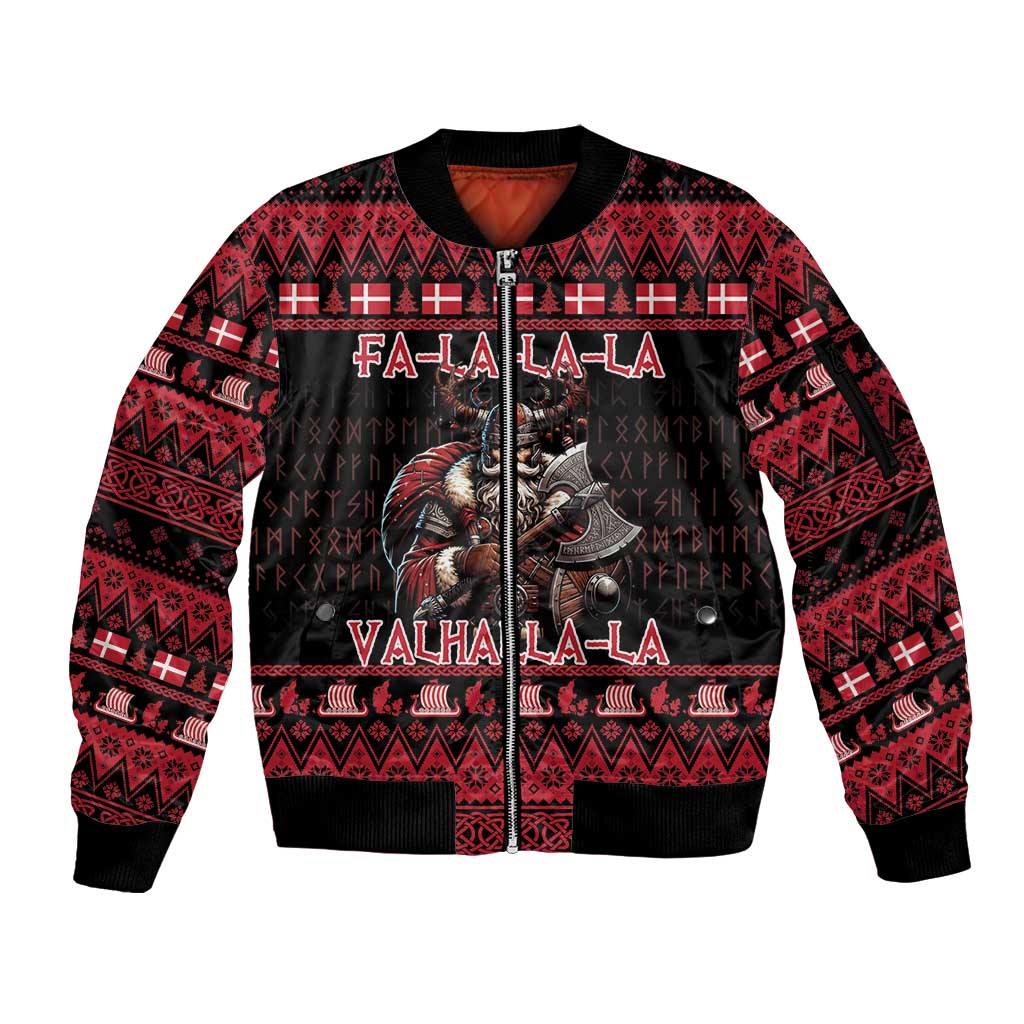 Denmark Santa Viking Christmas Sleeve Zip Bomber Jacket Julemanden Goes Viking - Wonder Print Shop