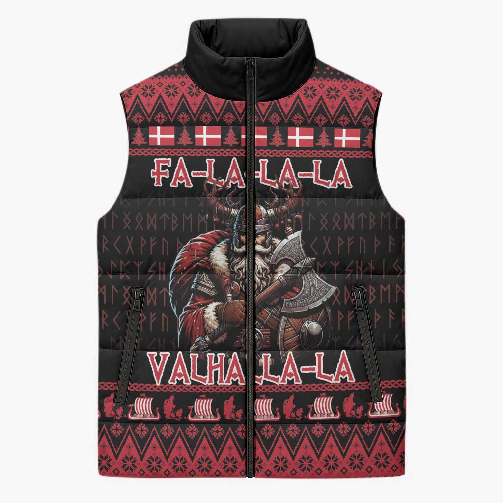 Denmark Santa Viking Christmas Sleeveless Puffer Jacket Julemanden Goes Viking - Wonder Print Shop