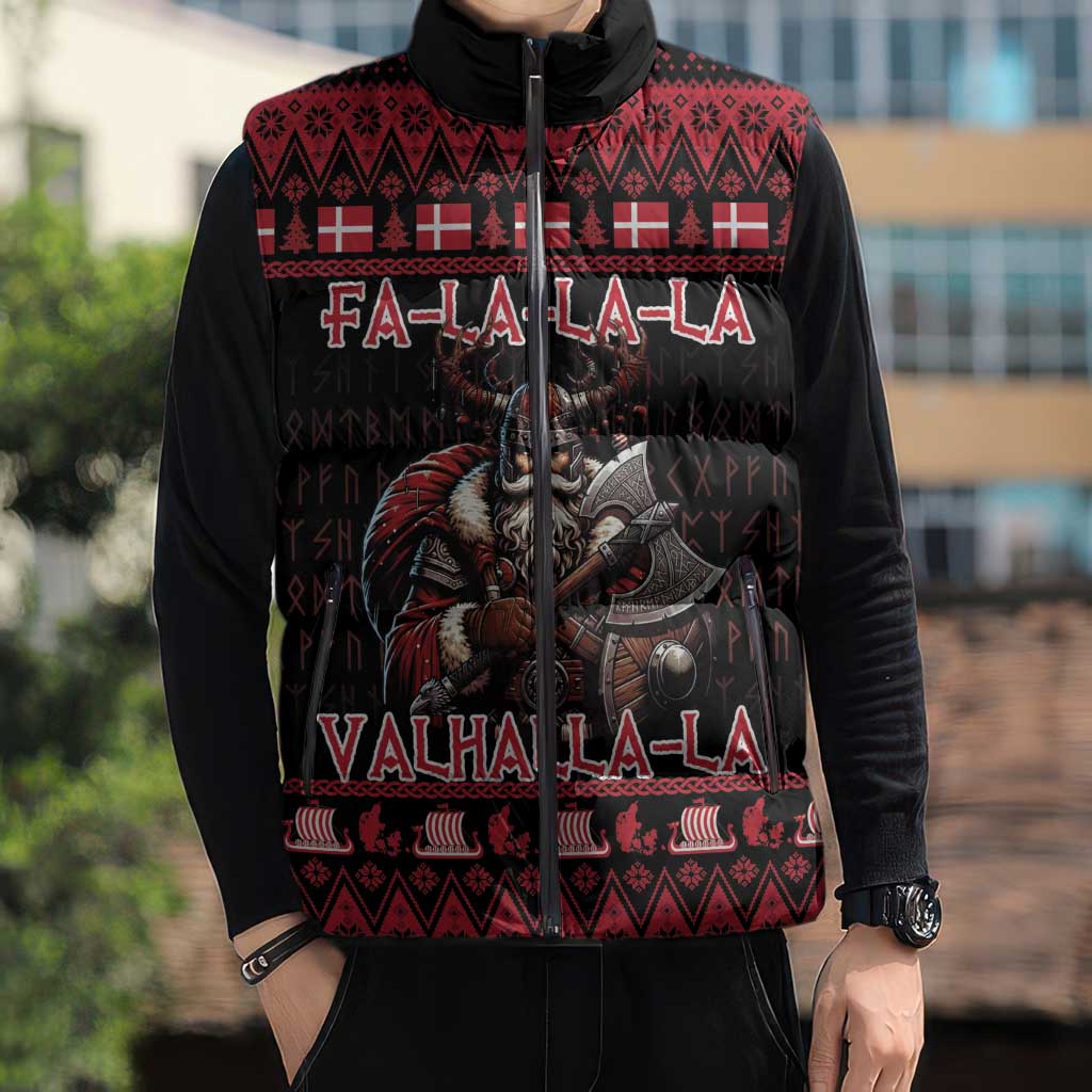 Denmark Santa Viking Christmas Sleeveless Puffer Jacket Julemanden Goes Viking - Wonder Print Shop