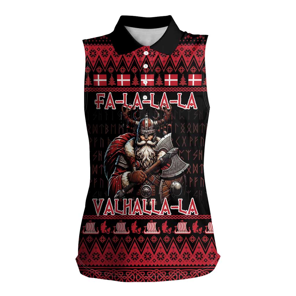Denmark Santa Viking Christmas Women Sleeveless Polo Shirt Julemanden Goes Viking - Wonder Print Shop