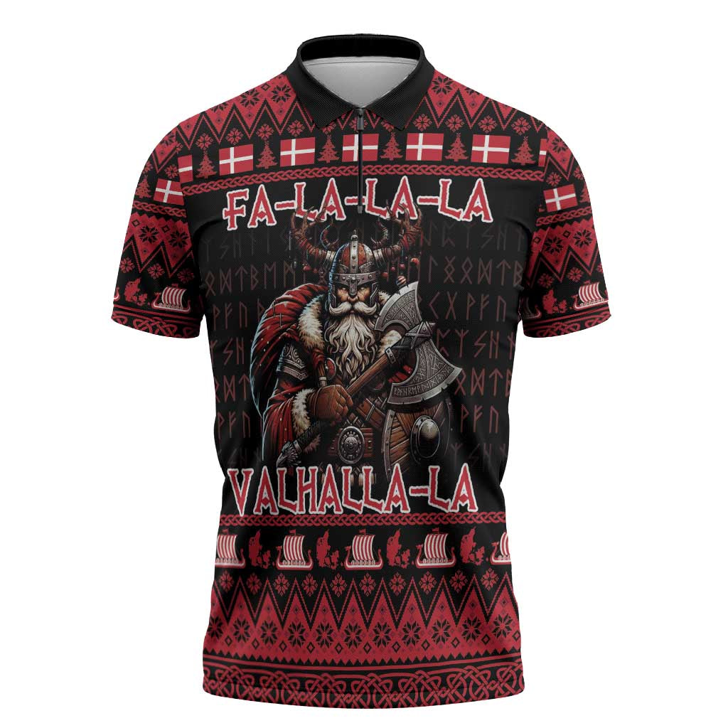 Denmark Santa Viking Christmas Zipper Polo Shirt Julemanden Goes Viking - Wonder Print Shop