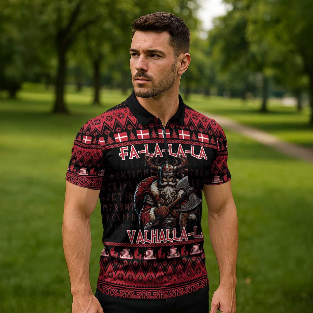 Denmark Santa Viking Christmas Zipper Polo Shirt Julemanden Goes Viking - Wonder Print Shop