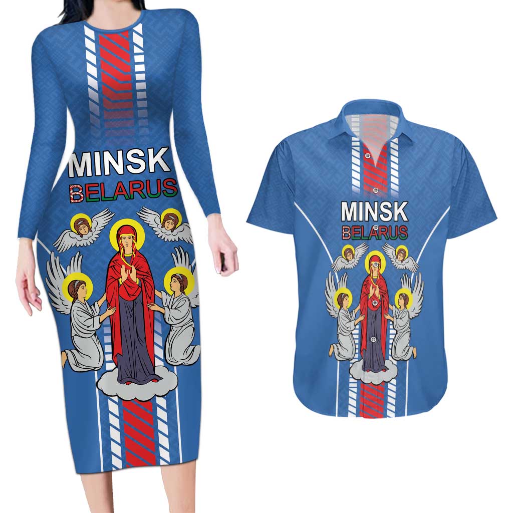 Personalized Belarus Couples Matching Long Sleeve Bodycon Dress and Hawaiian Shirt Coat Of Arms Minsk Capital