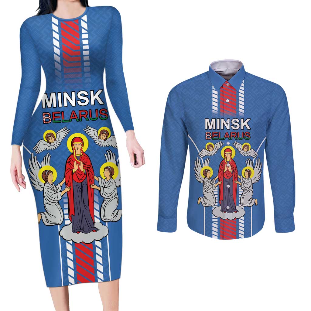 Personalized Belarus Couples Matching Long Sleeve Bodycon Dress and Long Sleeve Button Shirt Coat Of Arms Minsk Capital