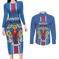 Personalized Belarus Couples Matching Long Sleeve Bodycon Dress and Long Sleeve Button Shirt Coat Of Arms Minsk Capital
