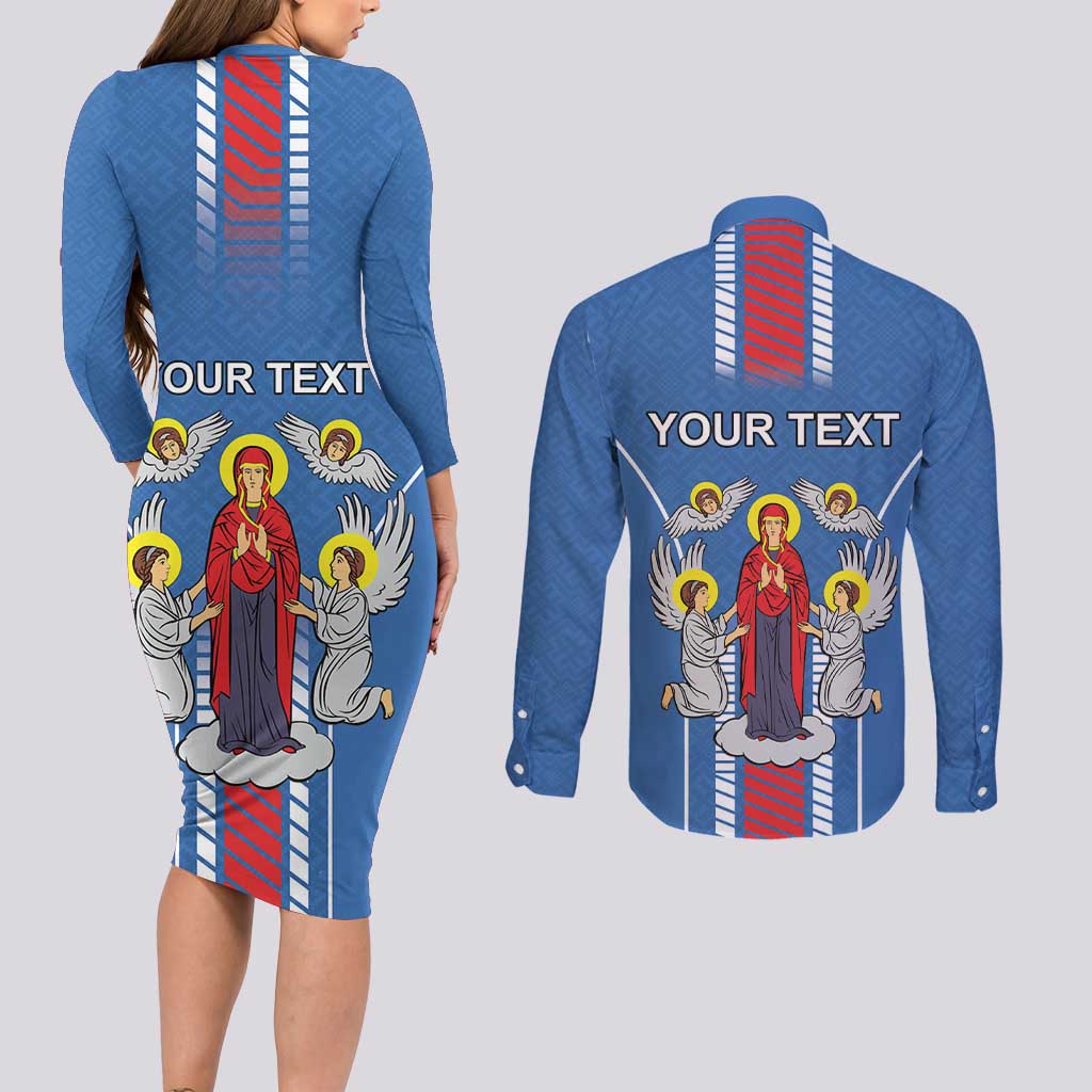 Personalized Belarus Couples Matching Long Sleeve Bodycon Dress and Long Sleeve Button Shirt Coat Of Arms Minsk Capital