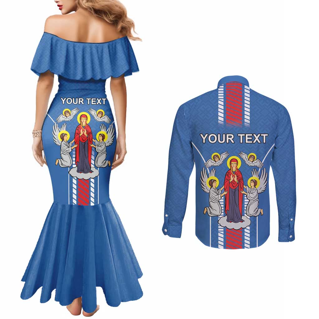Personalized Belarus Couples Matching Mermaid Dress and Long Sleeve Button Shirt Coat Of Arms Minsk Capital