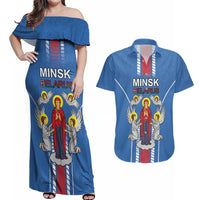 Personalized Belarus Couples Matching Off Shoulder Maxi Dress and Hawaiian Shirt Coat Of Arms Minsk Capital