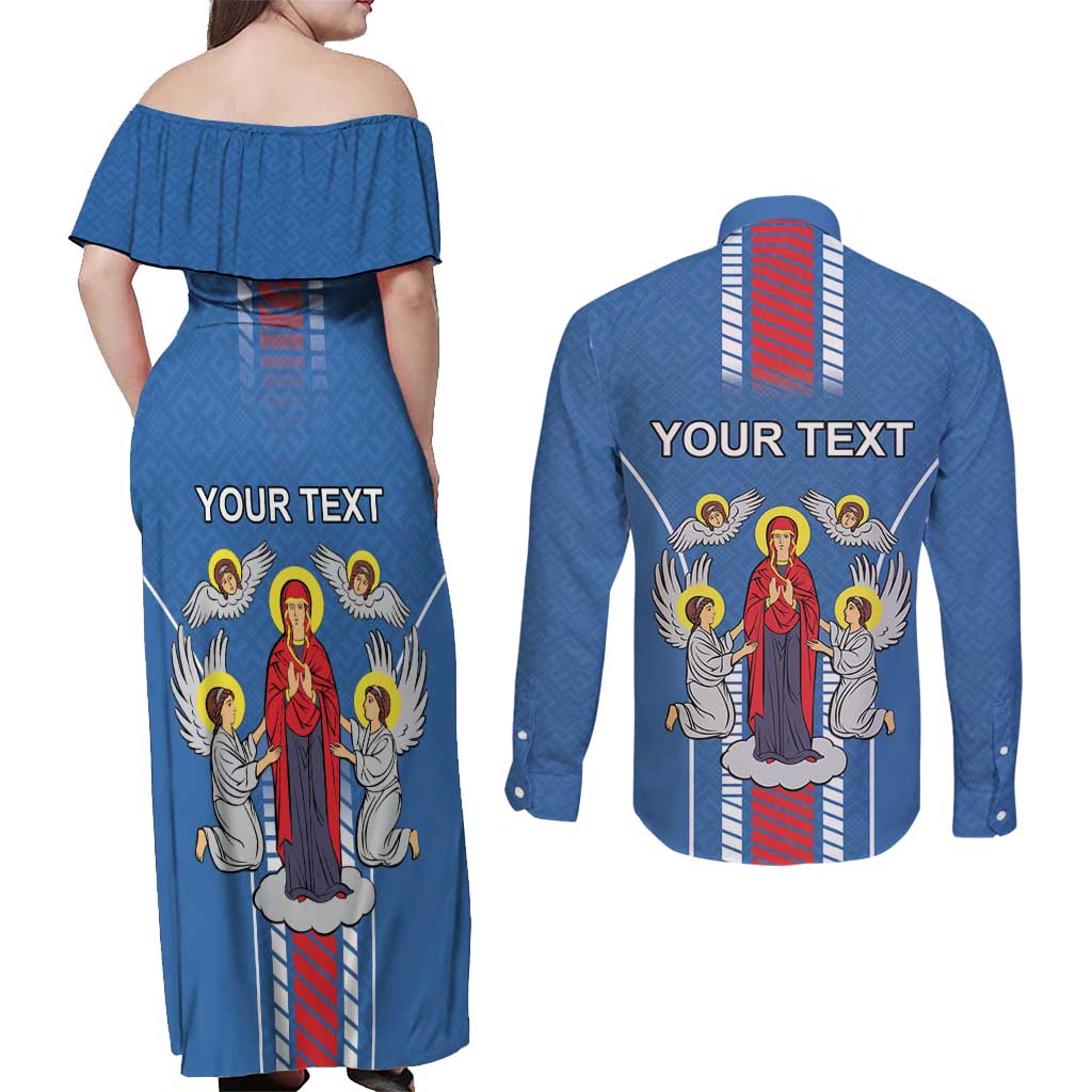 Personalized Belarus Couples Matching Off Shoulder Maxi Dress and Long Sleeve Button Shirt Coat Of Arms Minsk Capital