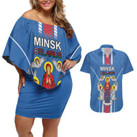 Personalized Belarus Couples Matching Off Shoulder Short Dress and Hawaiian Shirt Coat Of Arms Minsk Capital