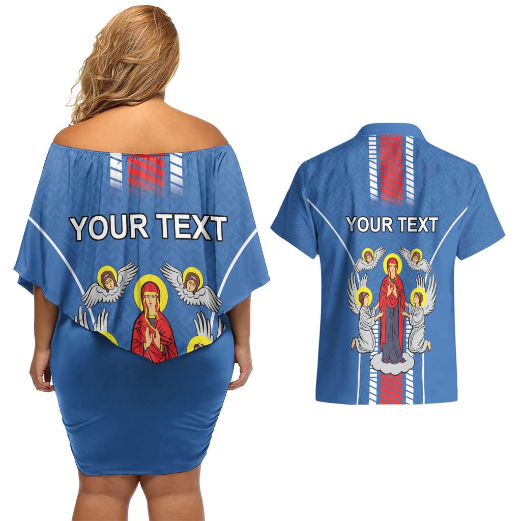 Personalized Belarus Couples Matching Off Shoulder Short Dress and Hawaiian Shirt Coat Of Arms Minsk Capital