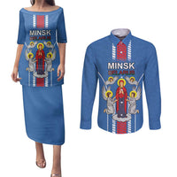 Personalized Belarus Couples Matching Puletasi and Long Sleeve Button Shirt Coat Of Arms Minsk Capital