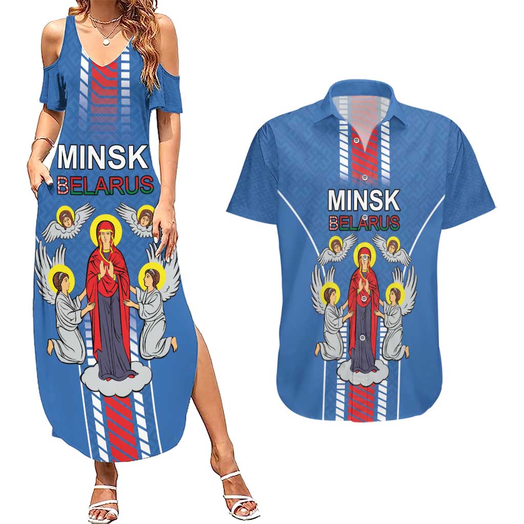 Personalized Belarus Couples Matching Summer Maxi Dress and Hawaiian Shirt Coat Of Arms Minsk Capital