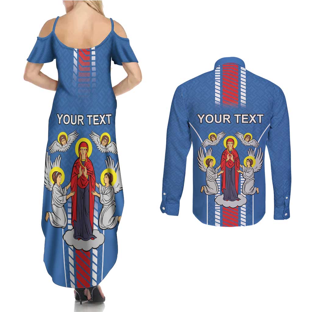 Personalized Belarus Couples Matching Summer Maxi Dress and Long Sleeve Button Shirt Coat Of Arms Minsk Capital