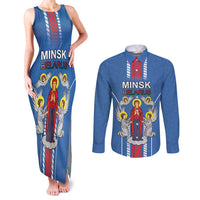 Personalized Belarus Couples Matching Tank Maxi Dress and Long Sleeve Button Shirt Coat Of Arms Minsk Capital