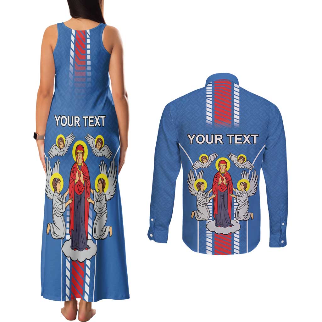 Personalized Belarus Couples Matching Tank Maxi Dress and Long Sleeve Button Shirt Coat Of Arms Minsk Capital