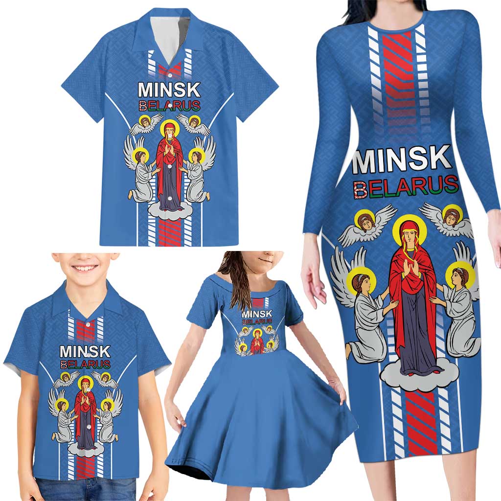 Personalized Belarus Family Matching Long Sleeve Bodycon Dress and Hawaiian Shirt Coat Of Arms Minsk Capital