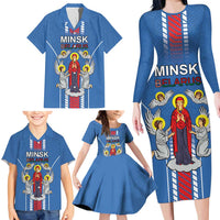 Personalized Belarus Family Matching Long Sleeve Bodycon Dress and Hawaiian Shirt Coat Of Arms Minsk Capital