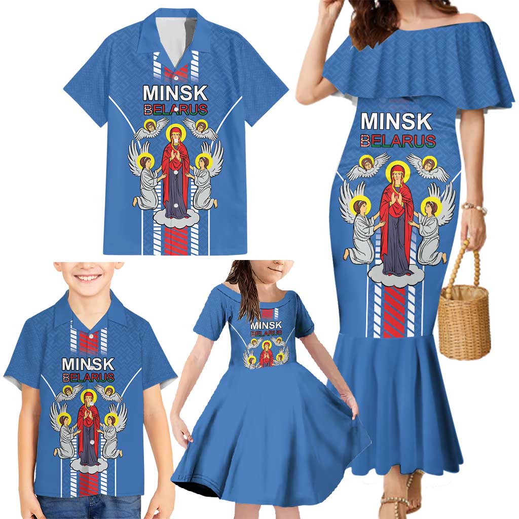 Personalized Belarus Family Matching Mermaid Dress and Hawaiian Shirt Coat Of Arms Minsk Capital