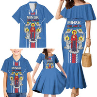 Personalized Belarus Family Matching Mermaid Dress and Hawaiian Shirt Coat Of Arms Minsk Capital