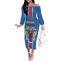 Personalized Belarus Family Matching Off The Shoulder Long Sleeve Dress and Hawaiian Shirt Coat Of Arms Minsk Capital