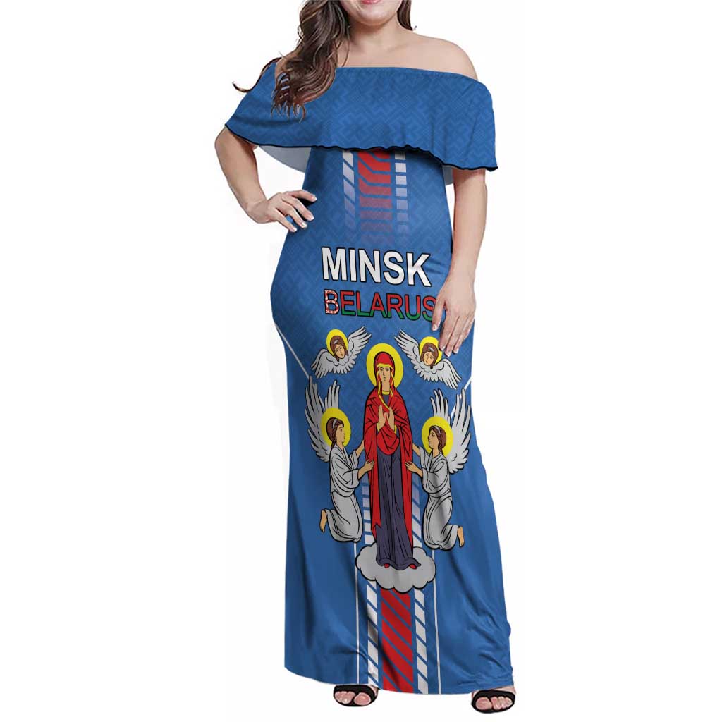 Personalized Belarus Family Matching Off Shoulder Maxi Dress and Hawaiian Shirt Coat Of Arms Minsk Capital