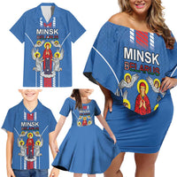 Personalized Belarus Family Matching Off Shoulder Short Dress and Hawaiian Shirt Coat Of Arms Minsk Capital