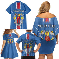 Personalized Belarus Family Matching Off Shoulder Short Dress and Hawaiian Shirt Coat Of Arms Minsk Capital