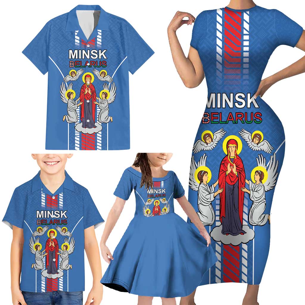 Personalized Belarus Family Matching Short Sleeve Bodycon Dress and Hawaiian Shirt Coat Of Arms Minsk Capital