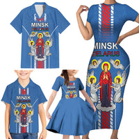 Personalized Belarus Family Matching Short Sleeve Bodycon Dress and Hawaiian Shirt Coat Of Arms Minsk Capital