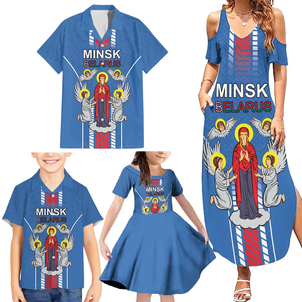 Personalized Belarus Family Matching Summer Maxi Dress and Hawaiian Shirt Coat Of Arms Minsk Capital