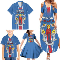 Personalized Belarus Family Matching Summer Maxi Dress and Hawaiian Shirt Coat Of Arms Minsk Capital