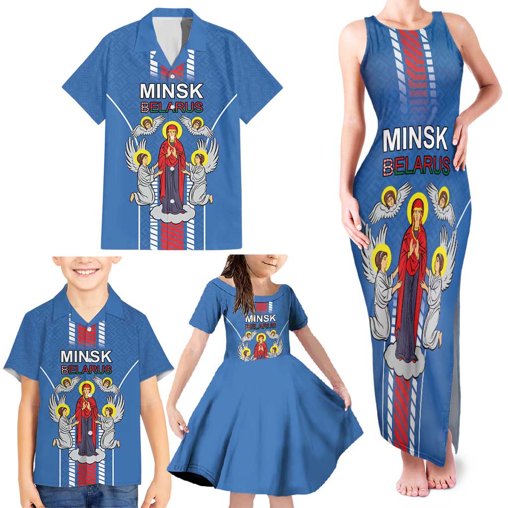 Personalized Belarus Family Matching Tank Maxi Dress and Hawaiian Shirt Coat Of Arms Minsk Capital
