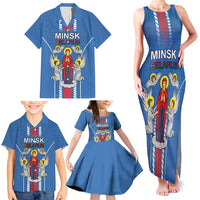 Personalized Belarus Family Matching Tank Maxi Dress and Hawaiian Shirt Coat Of Arms Minsk Capital