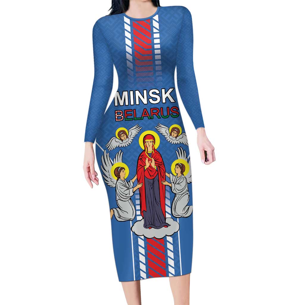 Personalized Belarus Long Sleeve Bodycon Dress Coat Of Arms Minsk Capital