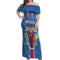 Personalized Belarus Off Shoulder Maxi Dress Coat Of Arms Minsk Capital