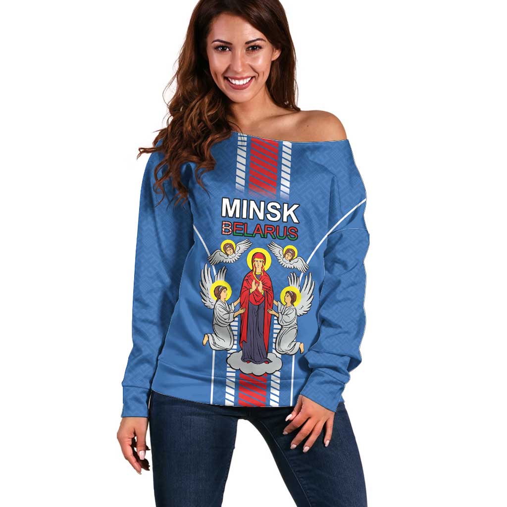 Personalized Belarus Off Shoulder Sweater Coat Of Arms Minsk Capital