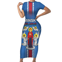 Personalized Belarus Short Sleeve Bodycon Dress Coat Of Arms Minsk Capital