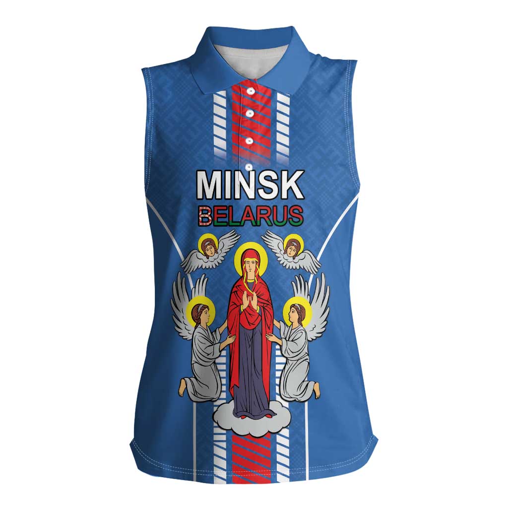 Personalized Belarus Women Sleeveless Polo Shirt Coat Of Arms Minsk Capital