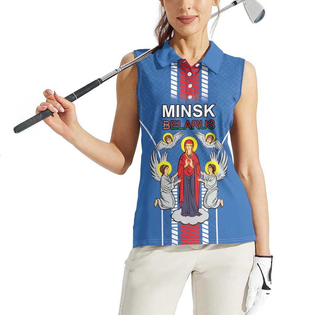 Personalized Belarus Women Sleeveless Polo Shirt Coat Of Arms Minsk Capital